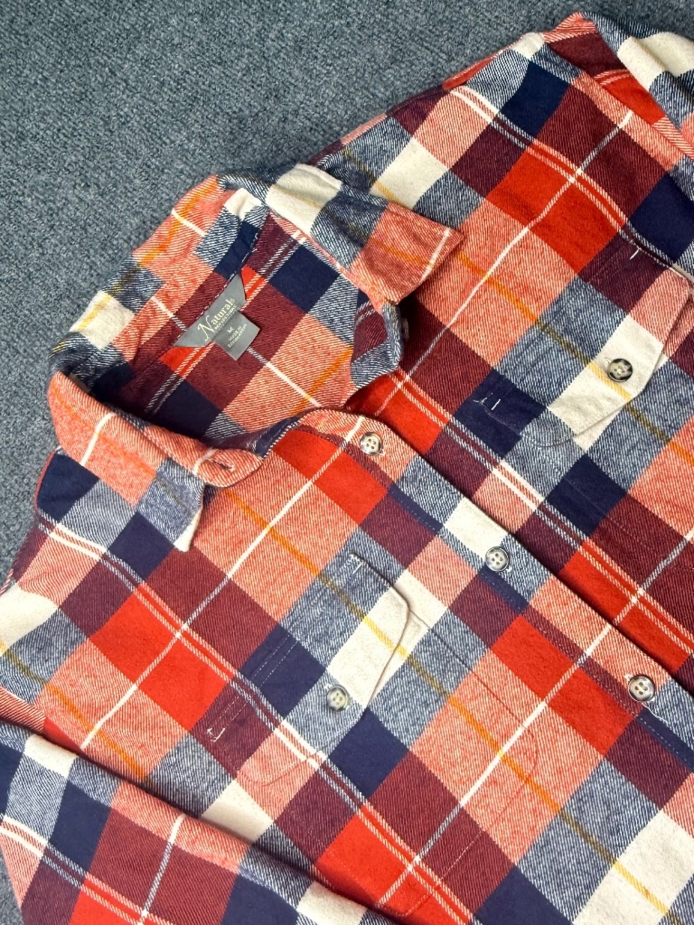 Natural Reflections red mid-heavyweight 100% cotton flannel button front large